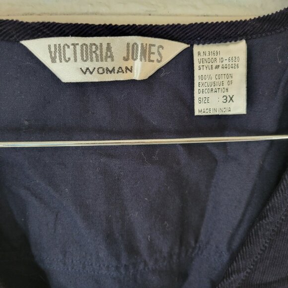 Victoria Jones Womens Vest 3X Plus Blue Embroidered Scarecrow Birdhouse BLU56E - Picture 8 of 9
